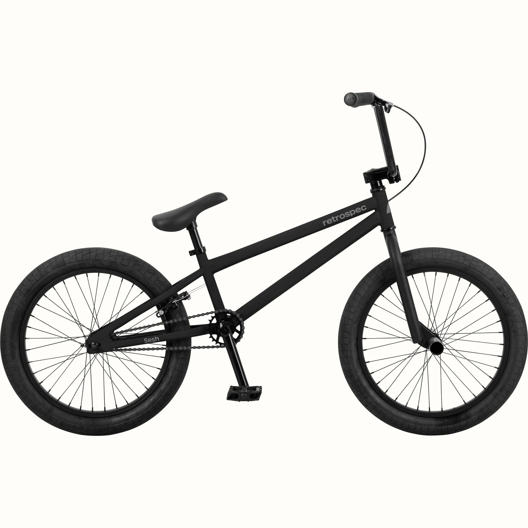 black bmx bicycle Retrospec Sesh 20" Youth BMX Bike